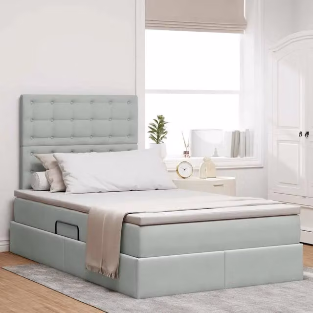 Letto con contenitore e materasso ibrido vidaXL in velluto grigio con illuminazione LED e porta USB L/P/H: 120 x 200 x 204 cm