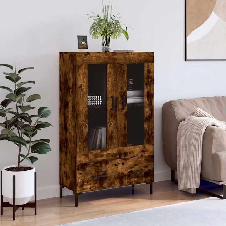 Credenza moderna vidaXL in legno multistrato color rovere fumo L: 69,5 cm, P: 31 cm, H: 115 cm