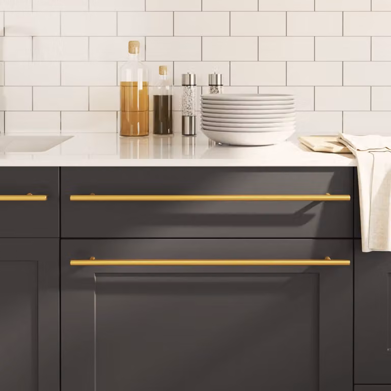 Set di 10 maniglie per mobili a barra vidaXL in acciaio inox color oro, Lunghezza: 48 cm