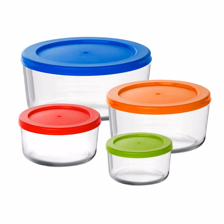 Set di 4 contenitori in vetro multicolore Gusto Casa con coperchio ermetico e a prova di perdite, adatti a microonde, congelatore e lavastoviglie