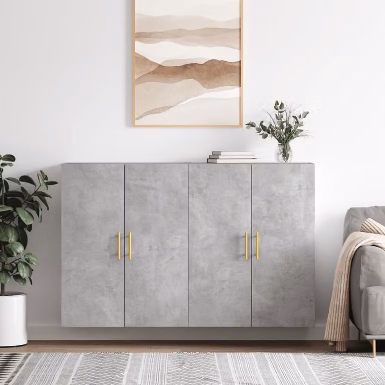 Set di 2 mobili a parete moderni vidaXL in legno MDF, colore grigio opaco, L/P/H: 69,5 x 34 x 90 cm