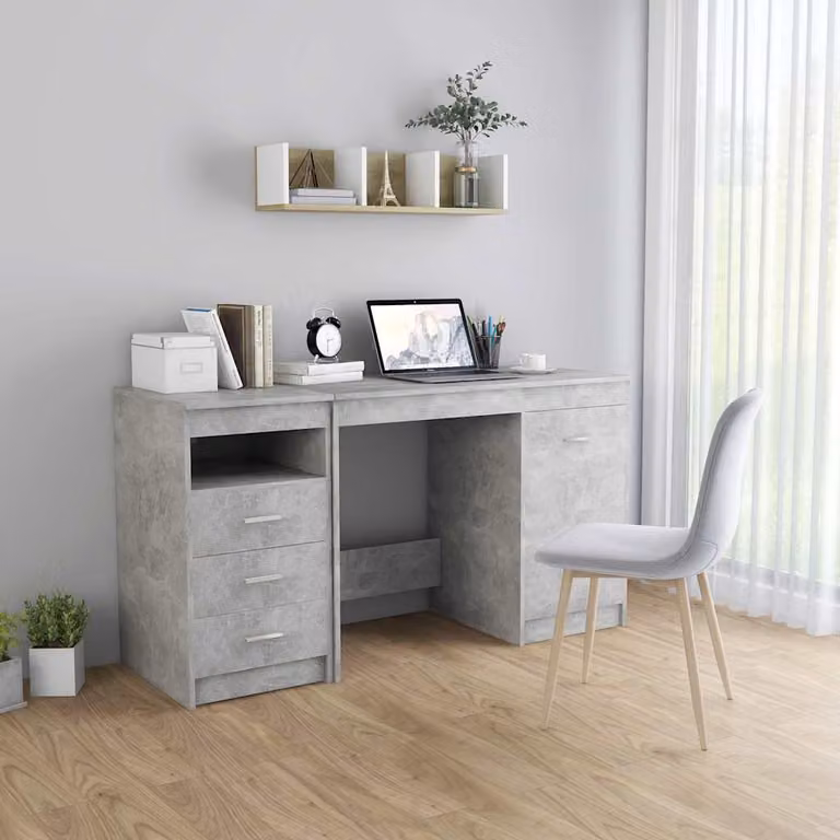 Scrivania moderna vidaXL in MDF grigio opaco L: 140 cm, P: 50 cm, H: 76 cm