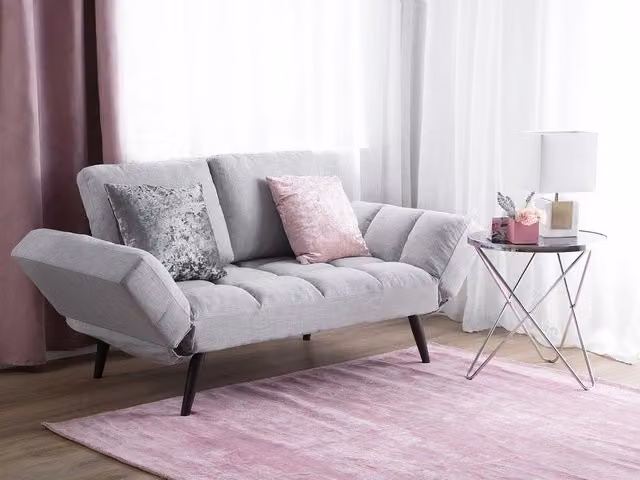Divano Letto Click Clack Beliani Bianco con Braccioli Regolabili e Rivestimento in Tessuto Removibile