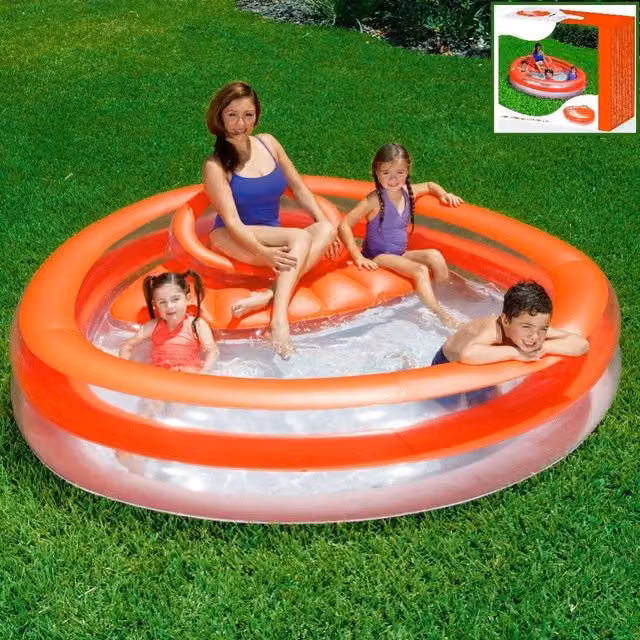 Piscina Gonfiabile Rotonda Trade Shop Traesio con Seduta e Schienale, Arancione, L: 232 cm, P: 229 cm, H: 63 cm
