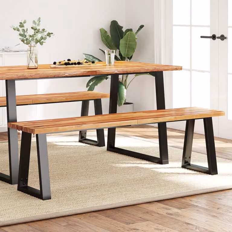 Panca in legno di acacia e metallo con bordi vivi vidaXL, stile industriale, marrone, L: 160 cm, P: 35 cm, H: 45 cm