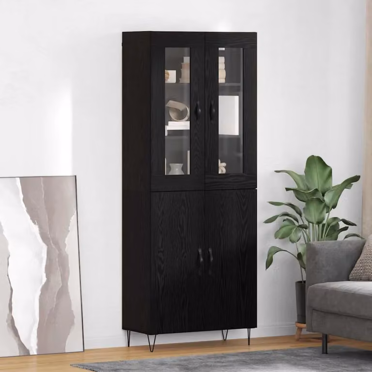 vidaXL Credenza Moderna in Rovere Bianco e Nero con Ante in Vetro L: 69,5 cm, P: 34 cm, H: 180 cm
