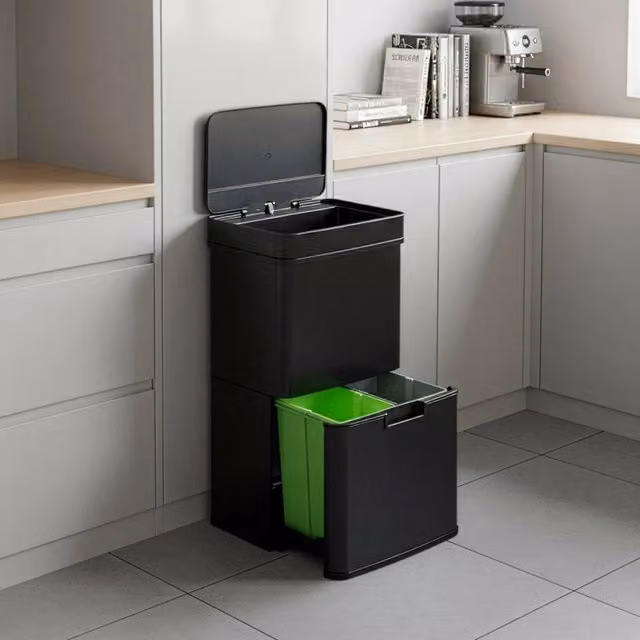 Pattumiera Automatica con Sensore en.casa Venna a 3 Scomparti, Capacità 62 L, Nero