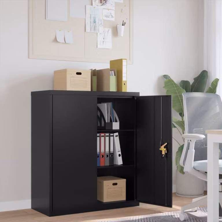 Armadio Classificatore vidaXL in Metallo Nero con Ante a Battente e Ripiani Regolabili L: 90 cm, P: 40 cm, H: 105 cm