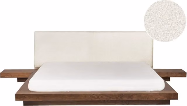 Letto ad acqua BELIANI in stile giapponese con testiera in bouclé marrone, L/P: 180 x 200 cm