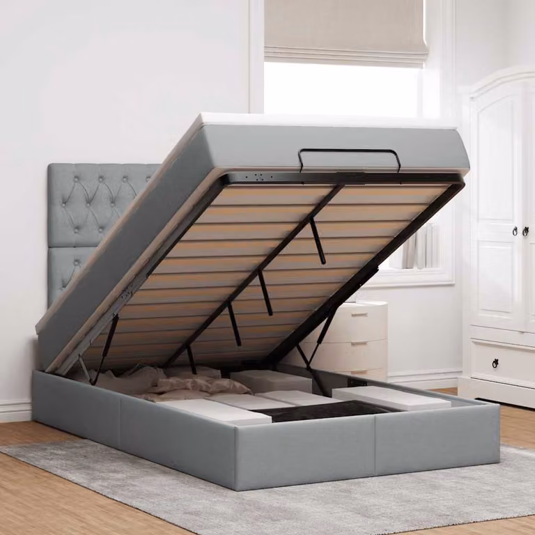vidaXL Letto con Contenitore e Materasso in Tessuto, Colore Grigio e Bianco, L/P/H: 200 x 120 x 28 cm
