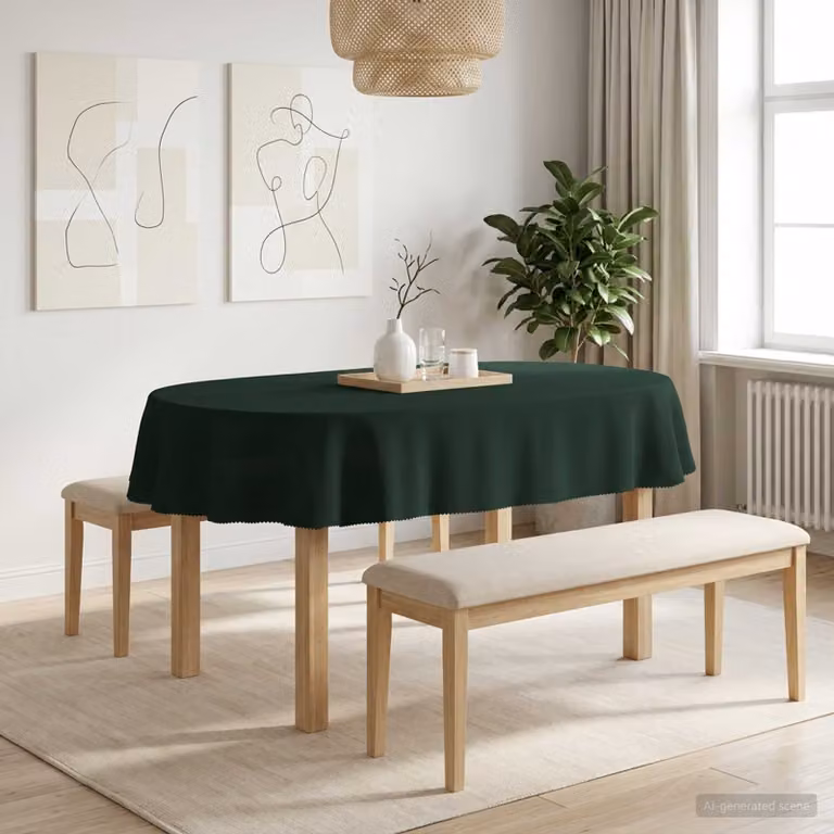 Tovaglia da Tavolo Ovale vidaXL Verde Scuro in Poliestere Idrorepellente e Antimacchia L: 220 cm x P: 130 cm