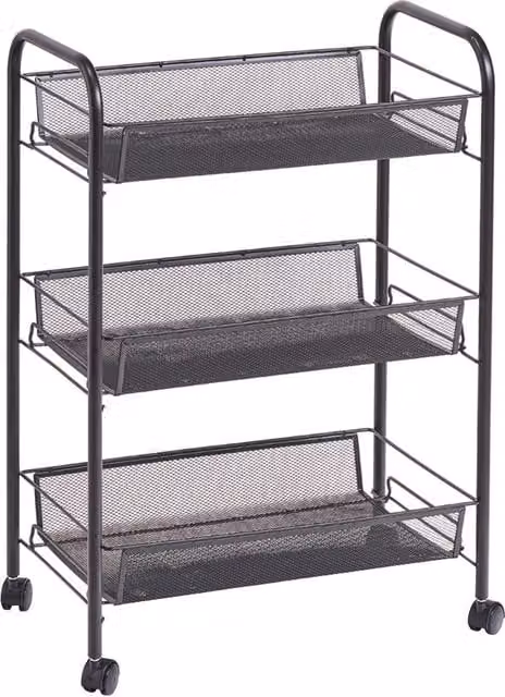 Carrello Organizer Zeller in Metallo con 3 Ripiani e Ruote, Colore Antracite o Nero Opaco