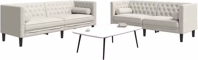 Set di 2 Divani Chesterfield vidaXL in Velluto Beige con Cuscini