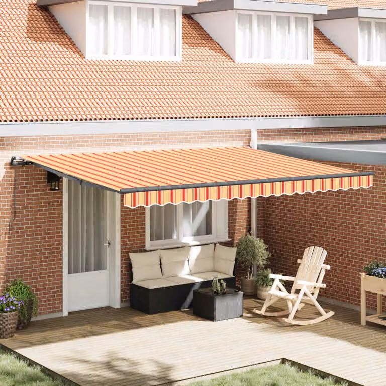 vidaXL Tenda retrattile con bracci pieghevoli in alluminio e poliestere, Giallo e Arancione, L: 450 cm x P: 350 cm