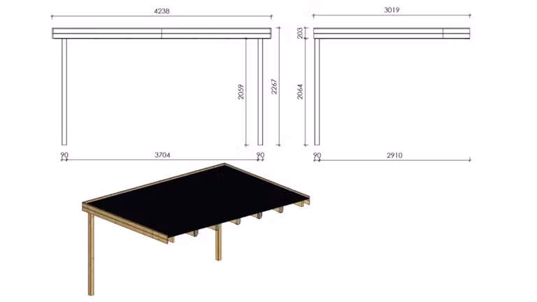 Tettoia da terrazzo ALTANKA DOM180 in legno marrone con tetto piano L: 424 cm, P: 302 cm, H: 227 cm
