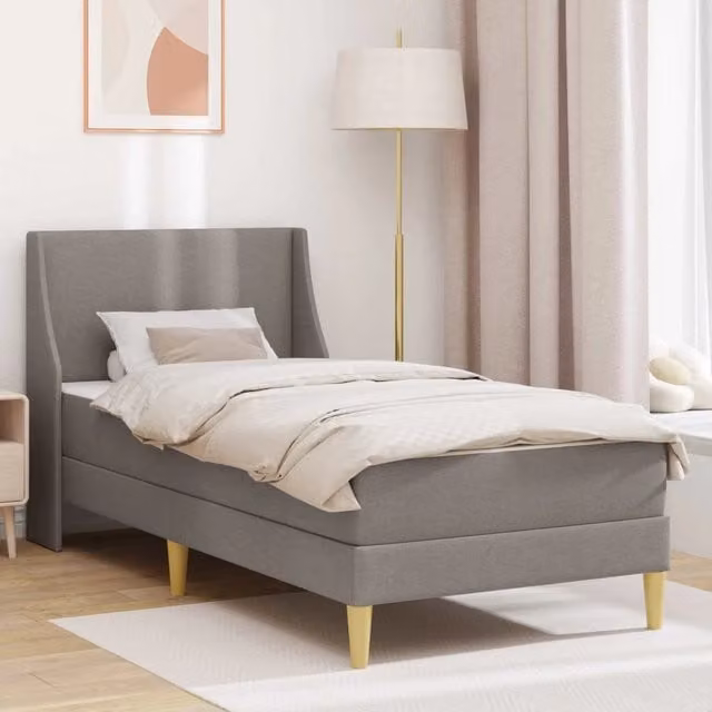 Letto moderno vidaXL con struttura imbottita in tessuto grigio e 2 materassi in schiuma