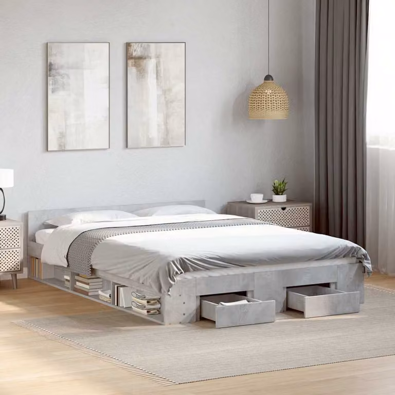 vidaXL Giroletto con Cassetti in Legno Multistrato Grigio L: 160 cm, P: 200 cm, H: 45 cm