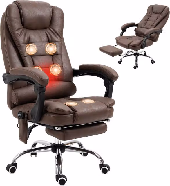 Poltrona da Ufficio Massaggiante XYLO con Telecomando in Tessuto Marrone L/P/H: 67 x 79 x 111-121 cm