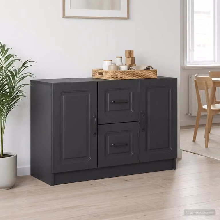 Credenza moderna vidaXL in legno ingegnerizzato e metallo, colore nero, L 89 x P 34,5 x H 57 cm