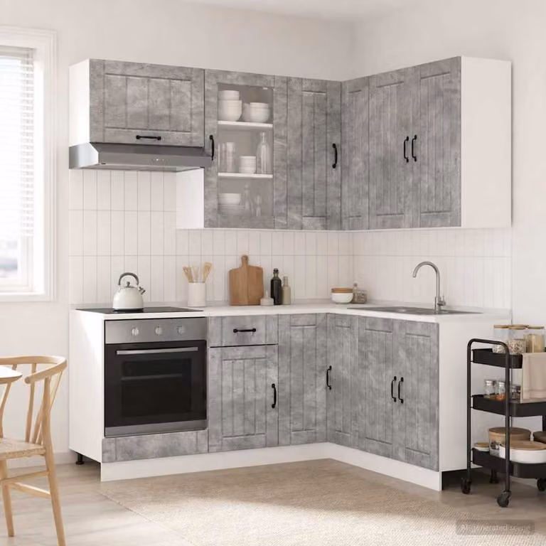 vidaXL Unità Cucina LUCCA 8 Pezzi Grigio Cemento in MDF con Ante in Vetro e Design Minimalista
