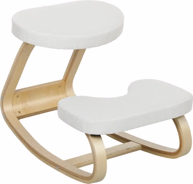 Sedia a ginocchio ergonomica HOMCOM in legno di betulla con seduta in tessuto beige, modello oscillante moderno per casa e ufficio