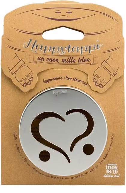 Tappo per barattoli Happytappi con cuore in acciaio inossidabile e silicone, colore argento, diametro: 7 cm