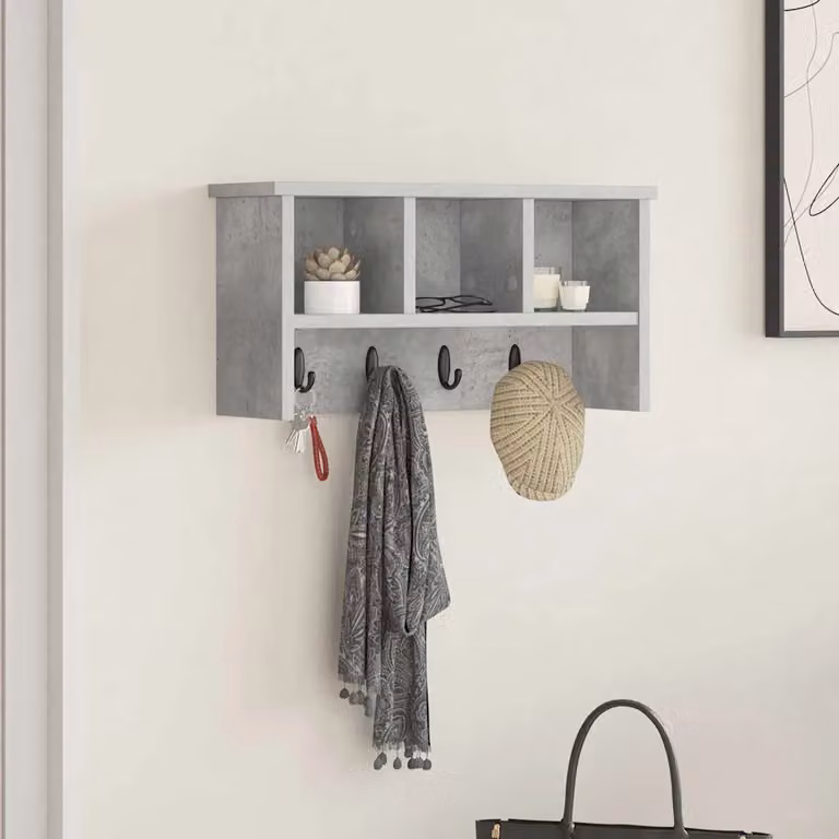 vidaXL Appendiabiti a muro moderno in MDF Grigio, L 50 x P 16 x H 26 cm