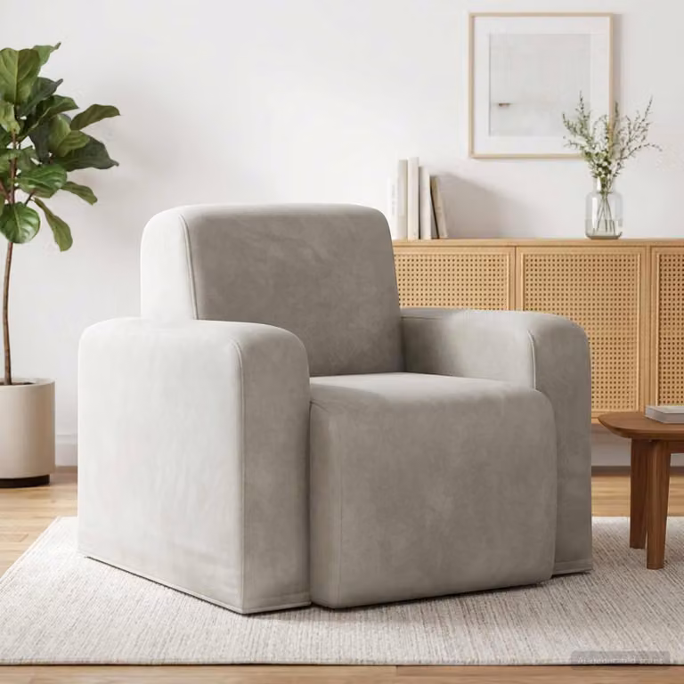 Poltrona moderna vidaXL in velluto beige con braccioli per soggiorno e camera da letto