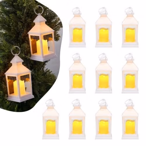 Set di 12 Lanterne Decorative VEVOR Bianche con Candele LED a Pilastro in Plastica e Vetro per Tavoli da Matrimonio e Feste
