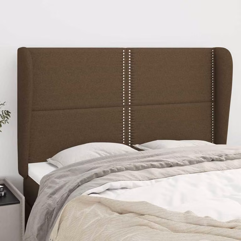 Testiera ad orecchio vidaXL in tessuto marrone scuro L/P/H: 147 x 23 x 118/128 cm