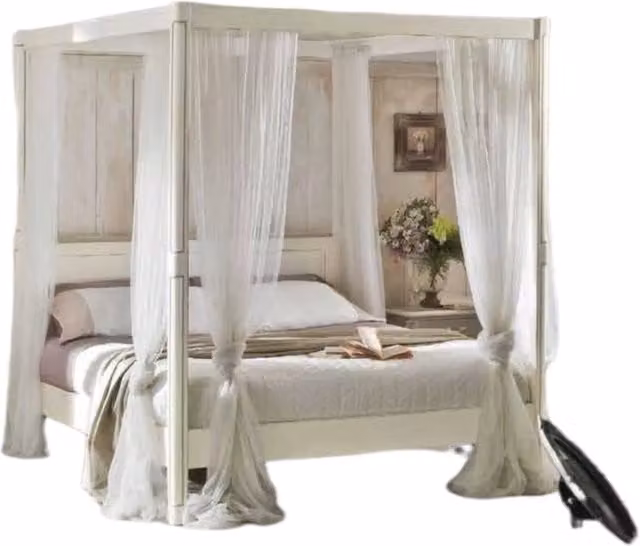 Letto matrimoniale a baldacchino shabby chic in legno di pino laccato bianco e grigio Mobili 2G L/P/H: 179 x 213 x 210 cm