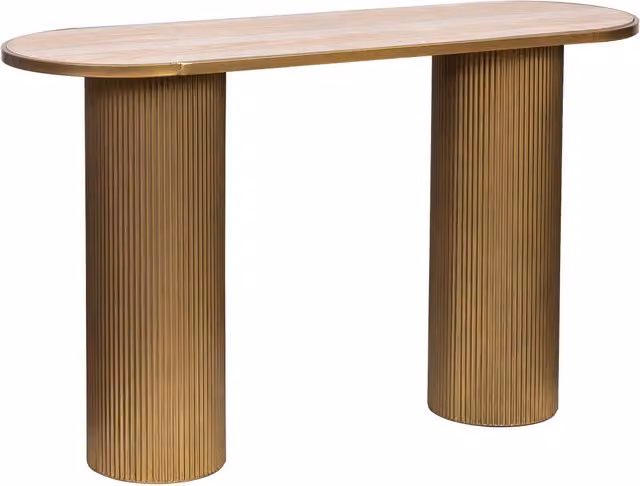 Tavolino rotondo WANDERLUST DECO in metallo e pietra naturale color oro e beige L/P/H: 46 x 46 x 45 cm