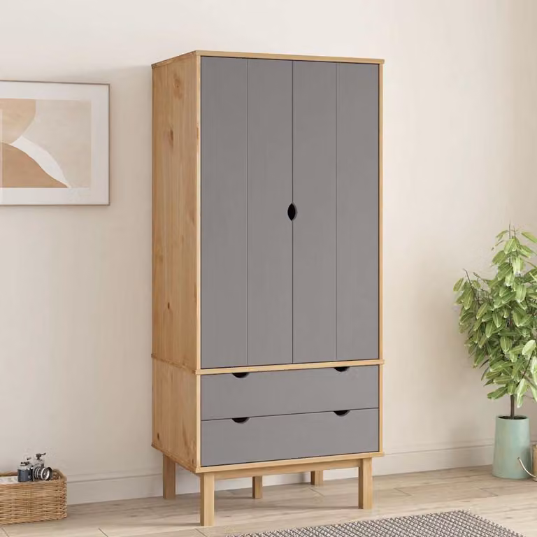 Armadio OTTA vidaXL in legno di pino, Marrone e Grigio, L: 76,5 cm, P: 53 cm, H: 172 cm