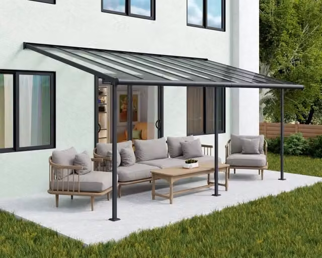 Pergola addossata Palram Sierra in alluminio e policarbonato Grigio L: 300 cm, P: 620 cm