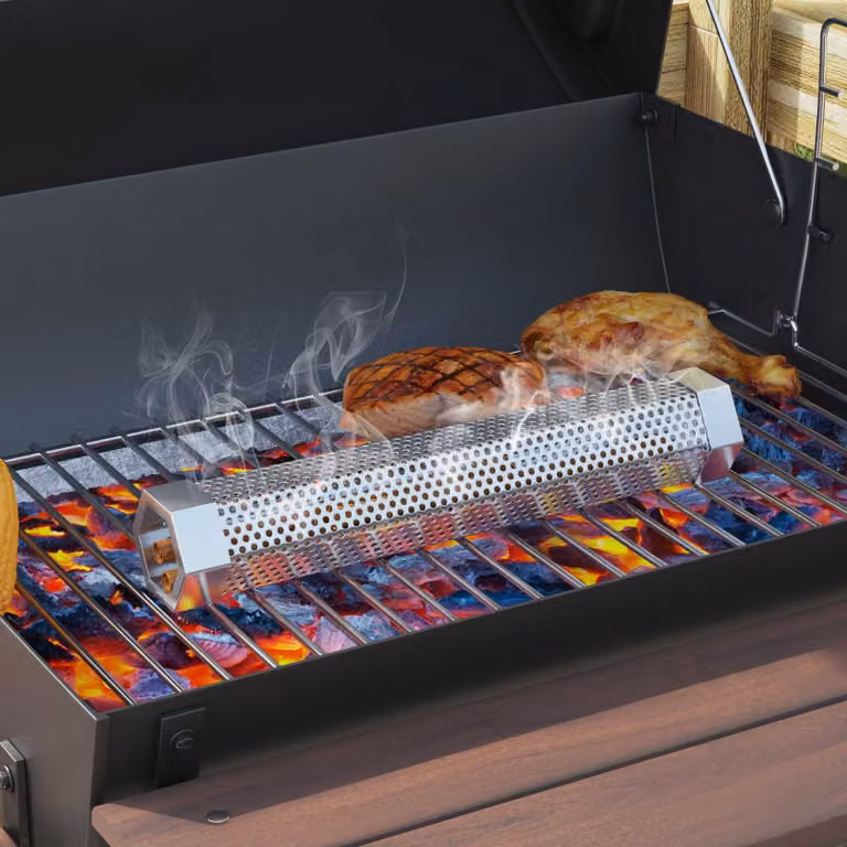 Griglia a barile con ruote e 3 ripiani vidaXL in metallo e acciaio inox, Nero, L 115 x P 85 x H 95 cm