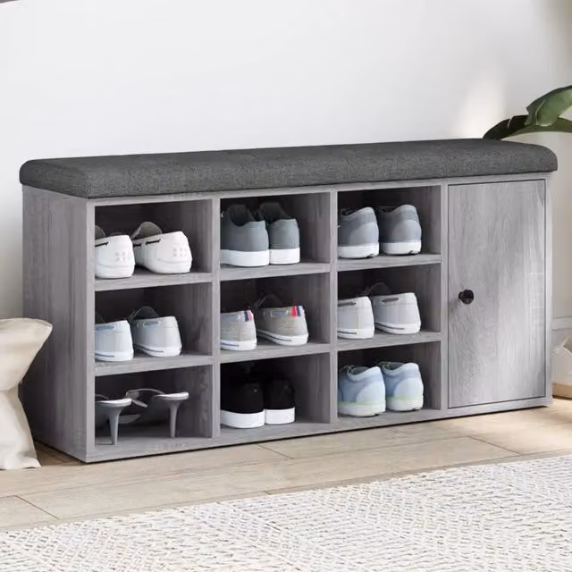 Panca Scarpiera e Sgabello Design Mania Grigio Sonoma in Legno Multistrato L: 102 cm, P: 32 cm, H: 50 cm