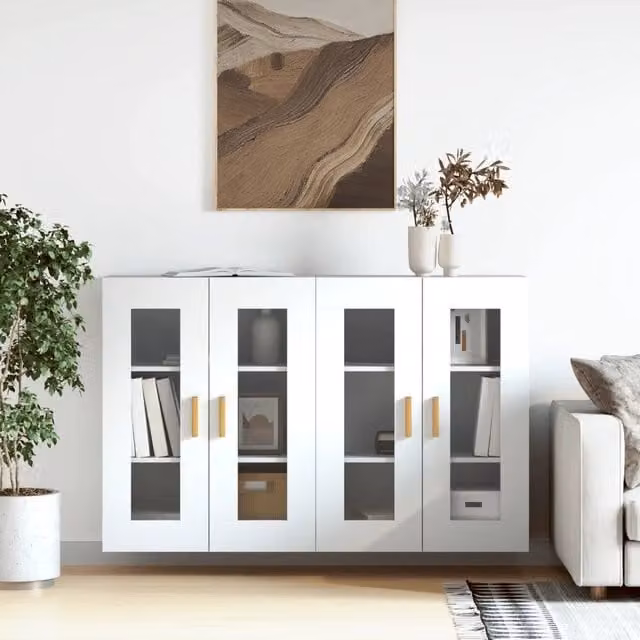 Set di 2 armadietti da parete vidaXL bianchi con ante in vetro e ripiani interni in stile moderno