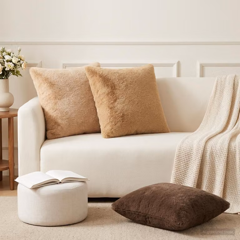 Set di 6 federe vidaXL HEERLEN in ecopelliccia beige e grigio, L 50 x P 50 cm