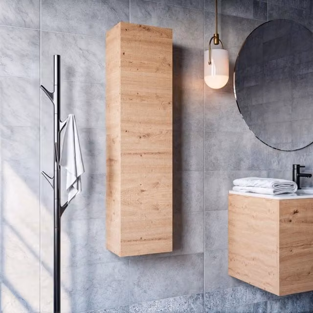 Colonna bagno sospesa Jaguar Zen in rovere cartagena marrone con ante a battente e ripiani interni H: 120 cm, L: 35 cm, P: 20 cm