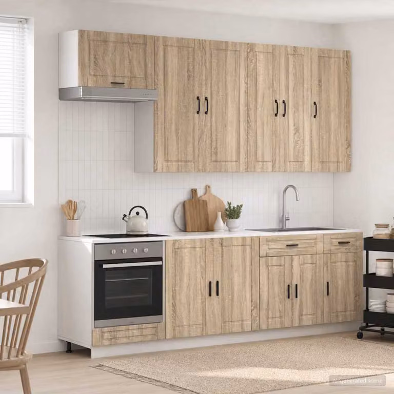 Unità cucina moderna vidaXL PORTO composta da 8 pezzi in legno ingegnerizzato color marrone con ante a battente e cassetti