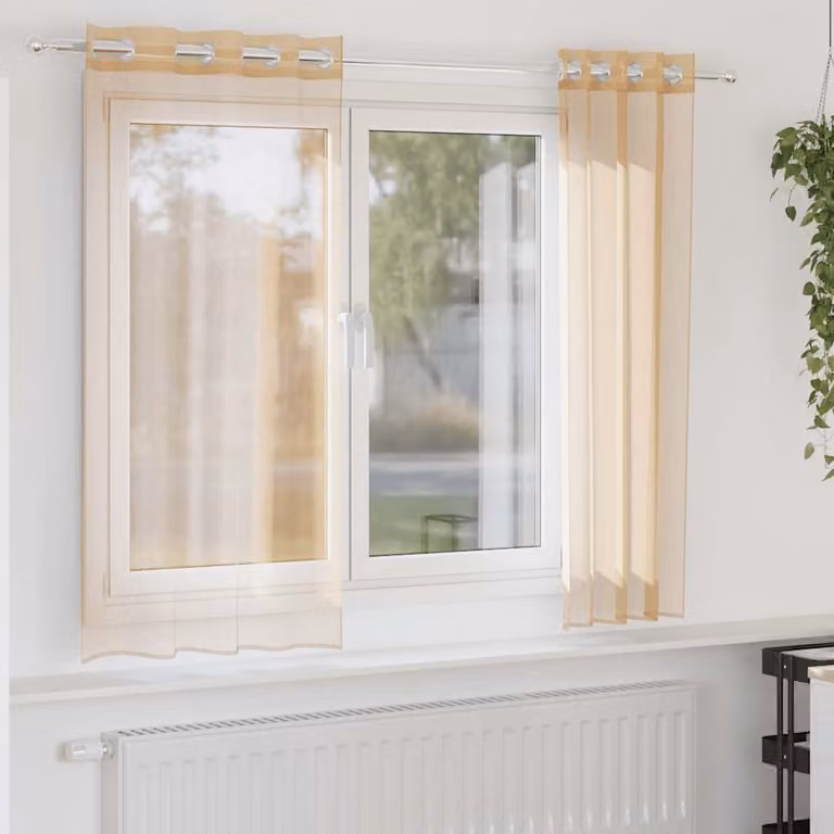 Set di 2 tende in voile semi-trasparenti vidaXL con occhielli, colore sabbia, H: 140 cm