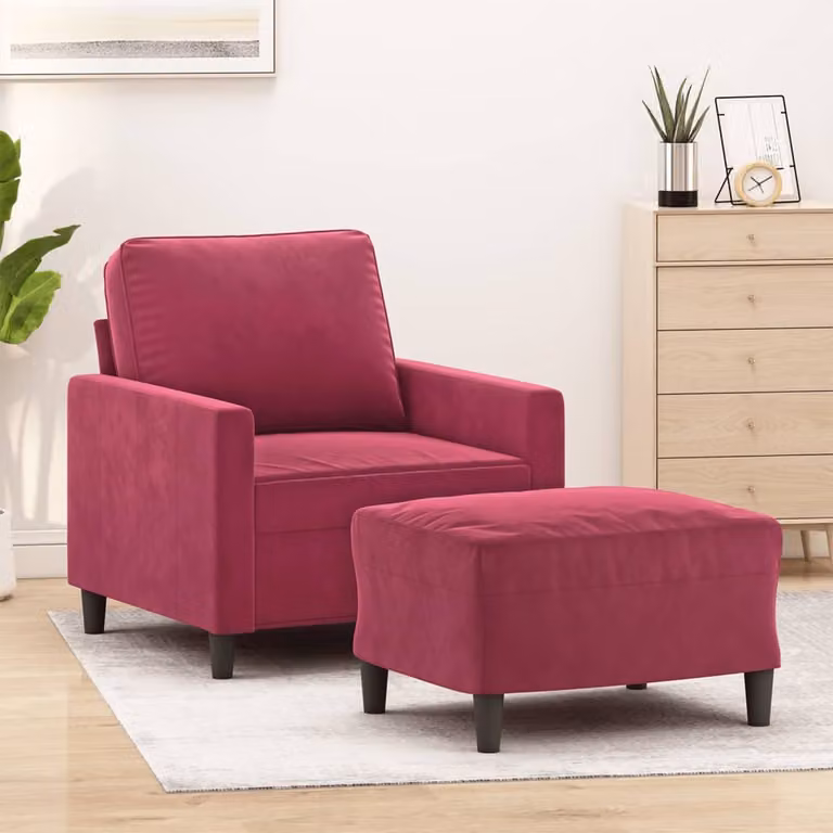 Poltrona Relax con Poggiapiedi vidaXL in Velluto Rosso con Braccioli e Struttura Moderna per Soggiorno