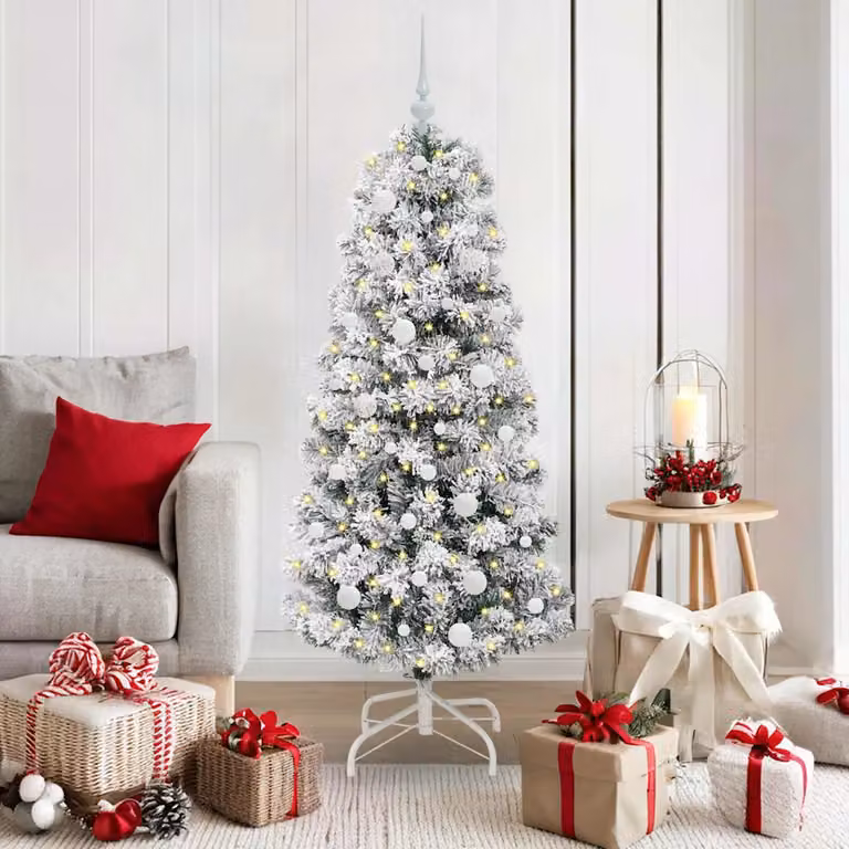 Albero di Natale Artificiale vidaXL con Luci LED Bianco Caldo, Verde e Bianco, Altezza: 150 cm