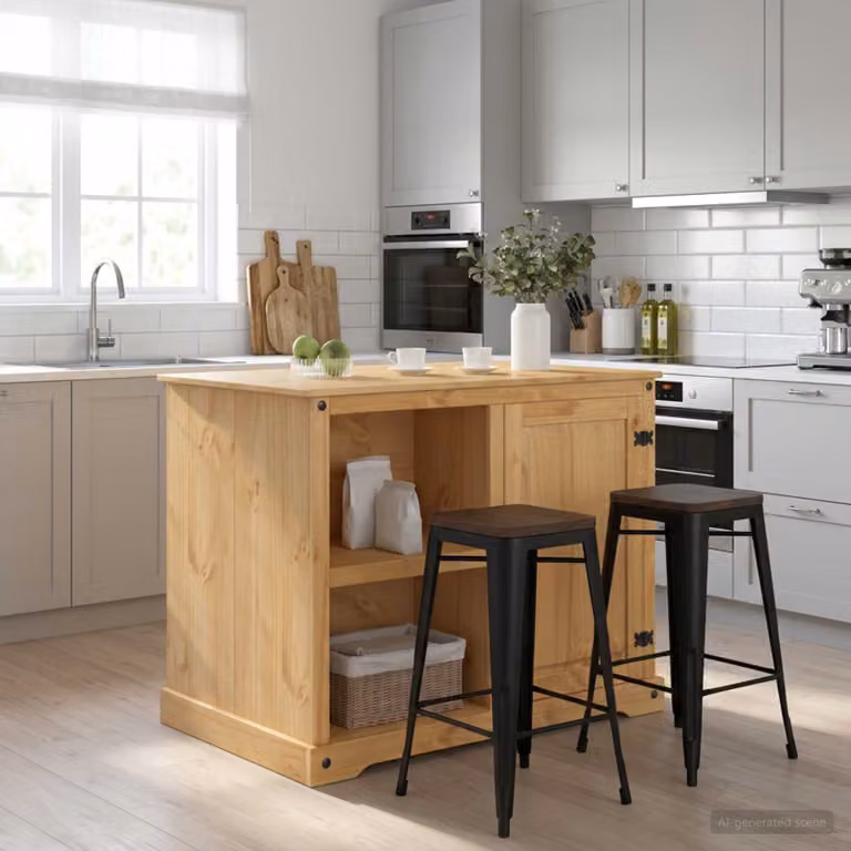 Set isola da cucina moderna vidaXL in legno di pino color marrone Cera di Miele L: 112 cm, P: 77 cm, H: 91,5 cm