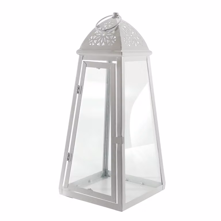 Lanterna Portacandela VESTIAMO CASA in Vetro e Metallo Bianca con Vetro Trasparente, Altezza: 41 cm