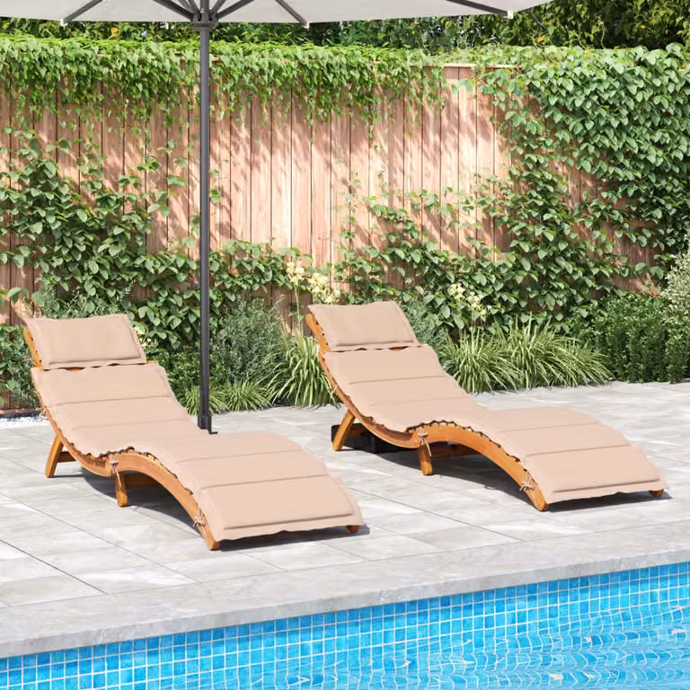 Set di 2 lettini prendisole con cuscini vidaXL in legno di acacia oliato beige