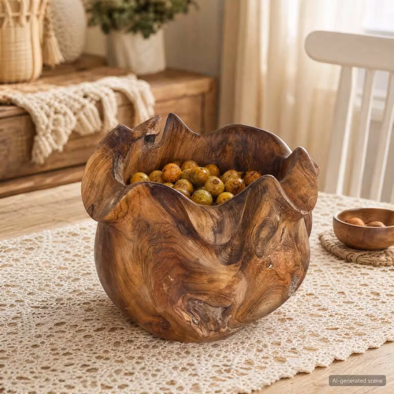 Portafrutta in legno vidaXL JEPARA Marrone Teak Ø 35 cm