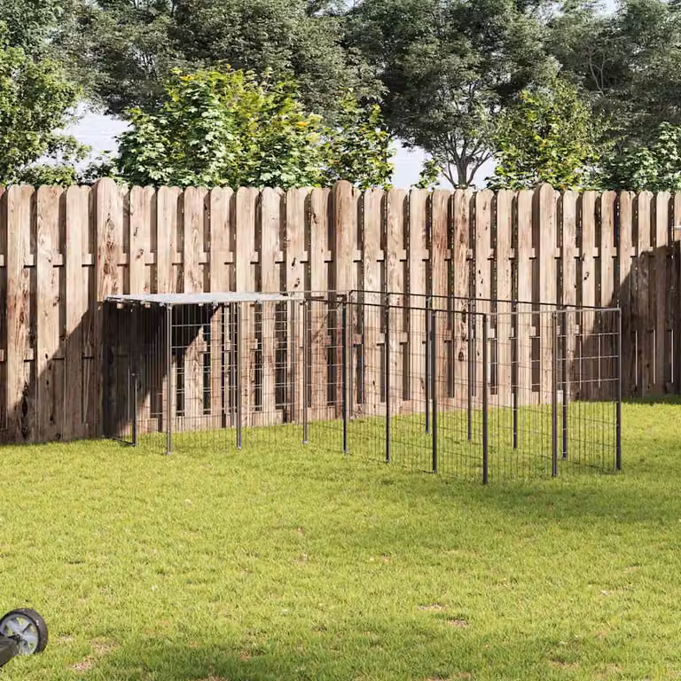 vidaXL Gabbia per Cani in Acciaio Nera e Argento con Superficie Resistente alle Intemperie