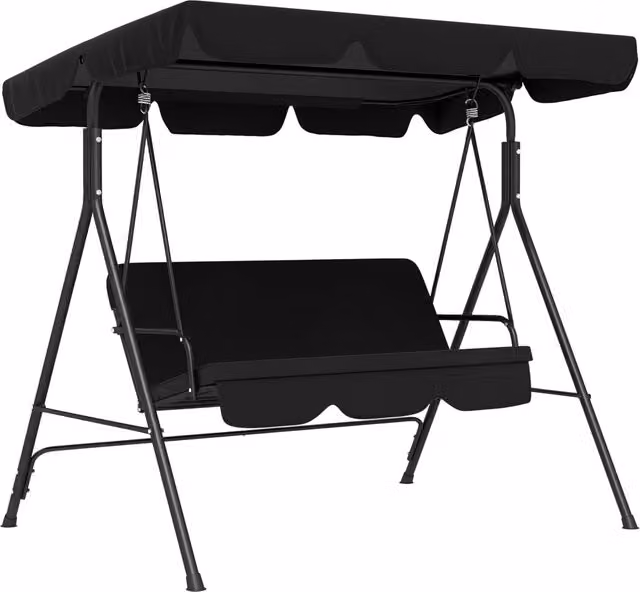 Altalena da Giardino Outsunny a 3 Posti con Tenda Regolabile e Cuscini, Acciaio Nero, L/P/H: 172 x 110 x 153 cm