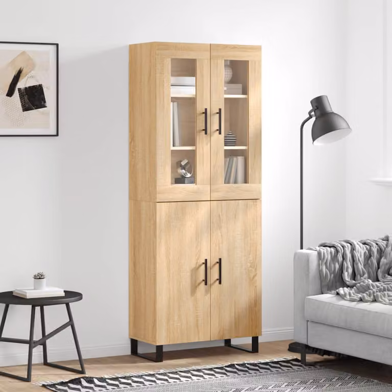 vidaXL Credenza Moderna in Rovere Sonoma con Ante in Vetro e Legno, L/P/H: 69,5 x 34 x 180 cm